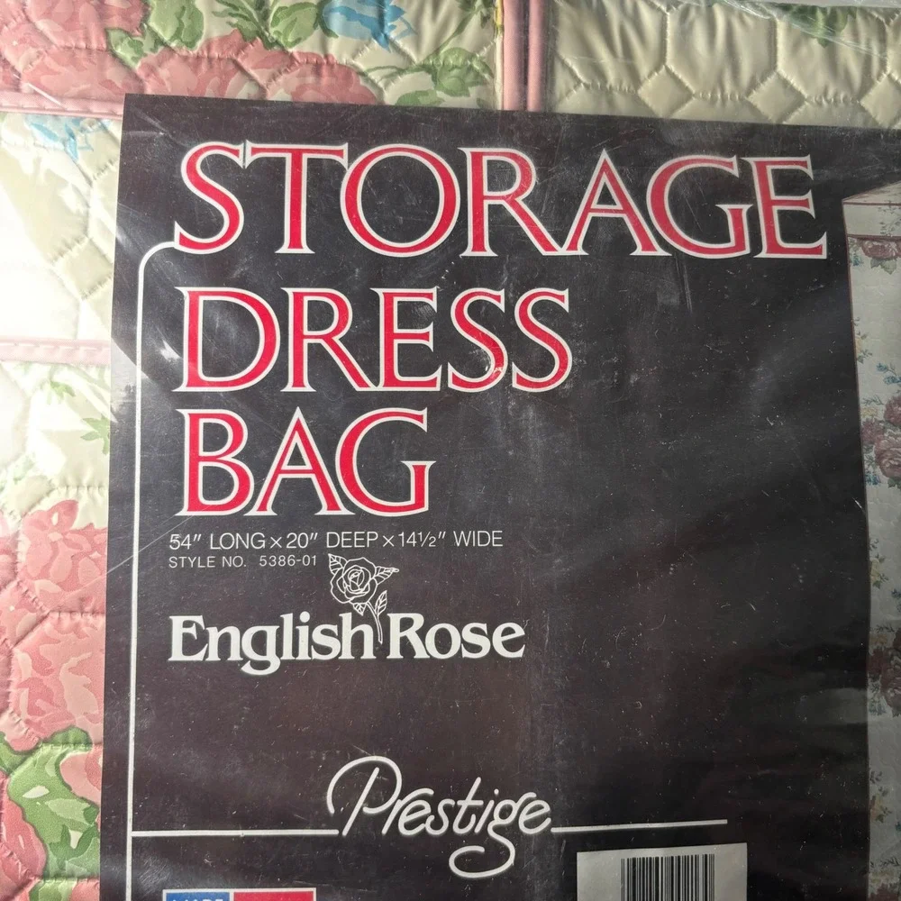 English Rose Storage Dress Bag 54x20x14.5 Pink Floral Quilted Vintage Prestige